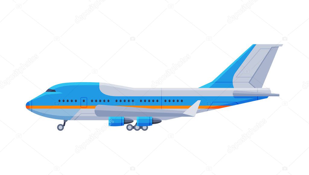 Passenger Airliner, Government or Presidential Vehicle, Luxury Business Transportation, Side View Flat Vector Illustration