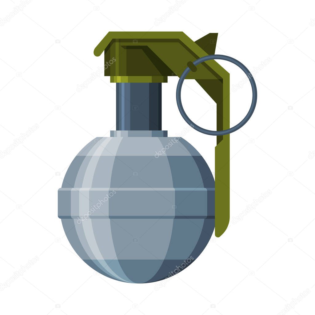 Vintage Combat Hand Grenade, Military Army Weapon Flat Vector Illustration