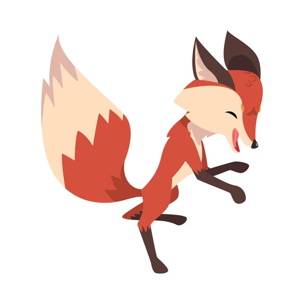 面白い愛らしい小さな狐、かわいいふわふわの野生の森動物漫画のキャラクターベクトルイラスト — ストックベクタ