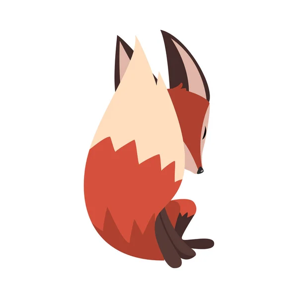 Adorable petit renard, mignon pelucheux forêt sauvage animal dessin animé personnage vectoriel Illustration — Image vectorielle