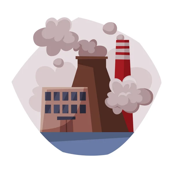 Pollutive Industry Plant Emitting Smoke Through Chimneys, Ecological Problem, Environmental Pollution Vector Illustration — Stock Vector