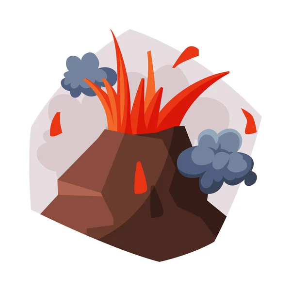 Eruzione vulcanica, Attività vulcanica con fumo, Problema ecologico, Illustrazione vettoriale dell'inquinamento atmosferico — Vettoriale Stock