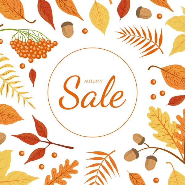 Sale Banner Sjabloon met kleurrijke herfstbladeren, Herfst Seizoen Shopping Promotie, Flyer, Uitnodiging, Reclame Vector Illustratie — Stockvector