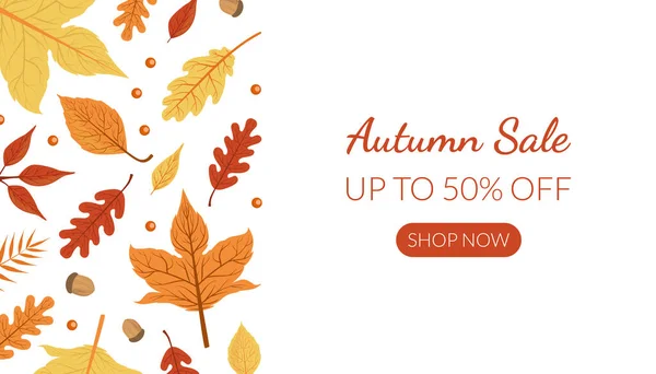 Herfst Sale Landing Pagina Sjabloon met Heldere Bladeren, Seizoensgebonden voorstel van Store Web Page, Mobiele App, Startpagina Flat Vector Illustratie Vector Illustratie — Stockvector