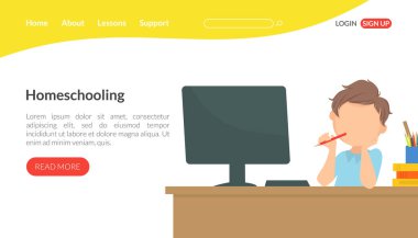 Ev Eğitimi İniş Sayfası Şablonu, İnternetteki Eğitim Sancağı, Web Sitesi, Ana Sayfa Vektör İllüstrasyonu