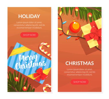 Noel Tatil İniş Sayfası Şablonları, Tatiller için Çevrimiçi Satın Alım, Kış Alışverişi, Xmas Satışı, Web Afişi, Web Sitesi, Ana Sayfa Vektör Resimleri