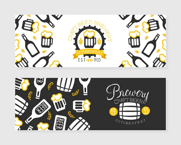 Brauerei Craft Beer Horizontale Banner-Vorlagen Set, Wiesn-Bierfest-Gruß, Einladungsbanner, Plakatvektorillustration — Stockvektor