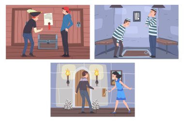 Kaçış Odası Seti, Hazineleri Arayan ve Kaçış Vektörü Resimlerini Arayan İnsanlarla Gerçeklik Arayışı