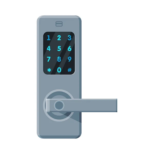 Nowoczesny cyfrowy klamka drzwi z blokadą elektroniczną, klamka drzwi bezpieczeństwa płaski styl wektor ilustracji — Wektor stockowy