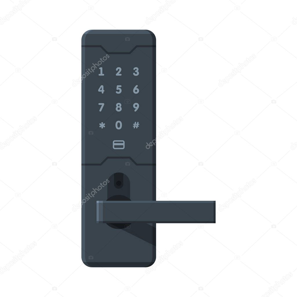 Digital Door Handle with Electronic Lock, Black Security Door Knob Flat Style Vector Illustration