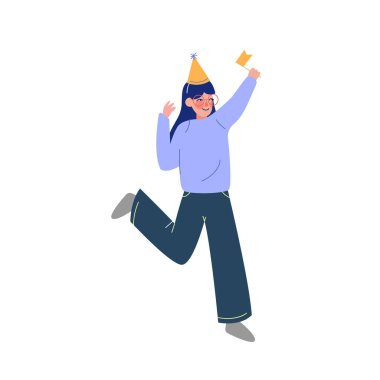 Parti Bayraklarıyla Doğum gününü Kutlayan Mutlu Genç Kız Parti Şovu, Parti Vektörü İllüstrasyonu Yaşayan Gençler