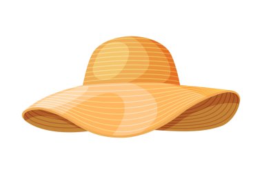 Kadın Hasır Şapkası, Vintage Headresleri, Bayan Düz Vektör İllüstrasyonu için Güneş Koruma Başlığı