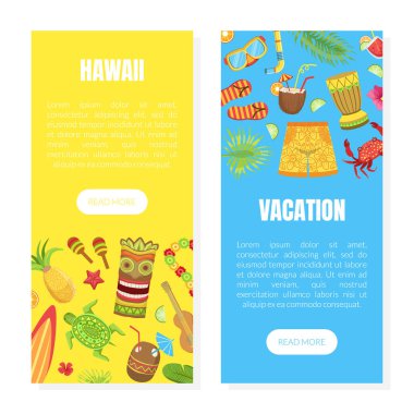 Hawaii Tatil İniş Sayfası Şablonları, Yaz Tatili Maceraları Web Sayfası, Mobil Uygulama, Ana Sayfa Vektör Resimleri