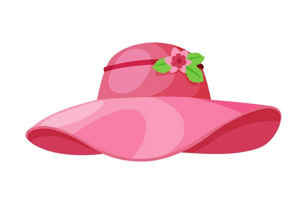 Ροζ γυναικείο καπέλο, Vintage Headdress, Ηλιοπροστασία Headwear για Lady Flat Vector Illustration — Διανυσματικό Αρχείο