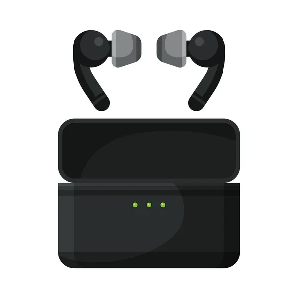 Écouteurs sans fil mobiles avec pochette, accessoire pour écouter de la musique ou illustration vectorielle de jeu — Image vectorielle