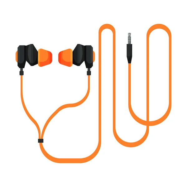 Écouteurs filaires orange, accessoire pour écouter de la musique ou illustration vectorielle de jeu — Image vectorielle