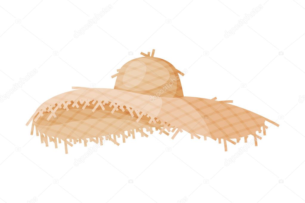 Female Straw Hat, Fashion Headdress, Sun Protection Headwear for Lady Flat Vector Illustration