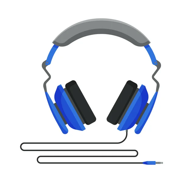 Auriculares con cable azul, accesorio para escuchar música o juegos Vector Ilustración — Vector de stock