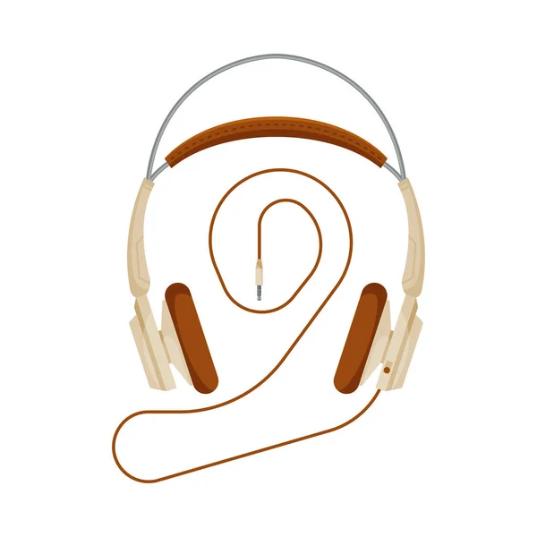 Bedrade hoofdtelefoon, accessoire voor muziek Luisteren of Gaming Vector Illustratie — Stockvector