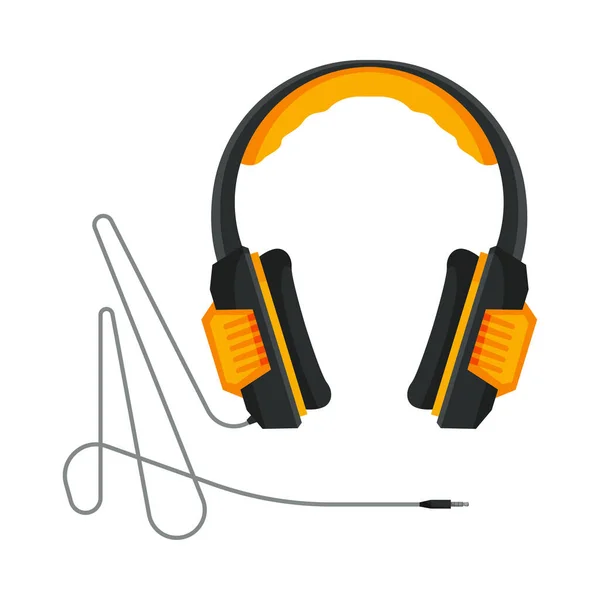 Casque orange et noir avec câble, accessoire pour écouter de la musique ou pour jouer Illustration vectorielle — Image vectorielle