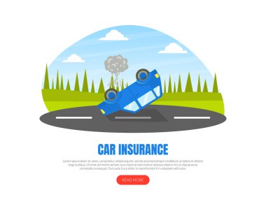 Otomobil Inuranse İniş Sayfa Şablonu, Yardım ve Hizmet Online Web Sayfası, Mobil Uygulama Vektörü Resimleri