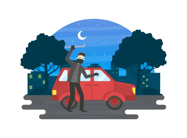 Property Insurance, Protection of a Vehicle from Robbers Vector Illustration — Stock Vector