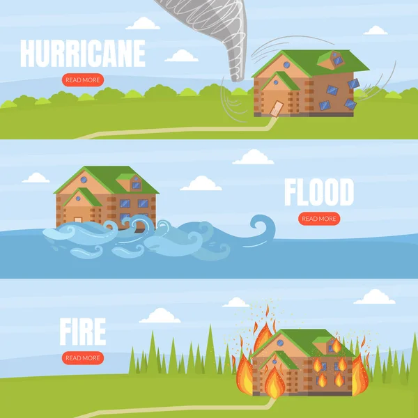 Templat Set Layanan Pendaratan Asuransi Rumah, Perlindungan Rumah dari Badai, Banjir, Api, Laman Web Online, Aplikasi Vektor Mobile Illustration - Stok Vektor