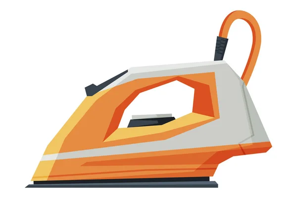 Orange Electric Steam Iron, Household Appliance, Ironing Clothes Device Vector Illustration — Stock Vector