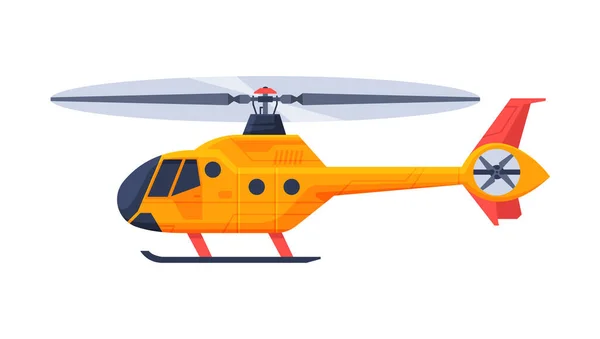 Orange Helicopter Aircraft, Flying Chopper Air Transportation Flat Vector Illustration — 스톡 벡터