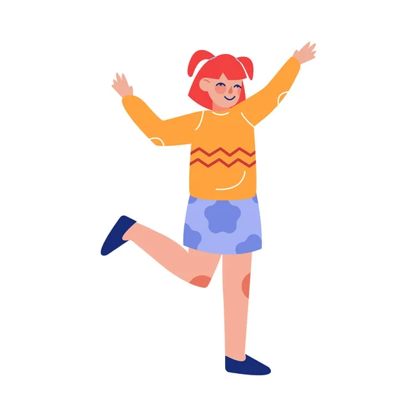 Menina adolescente feliz saltando, estudante emocional em roupas casuais tendo diversão Vector Ilustração — Vetor de Stock