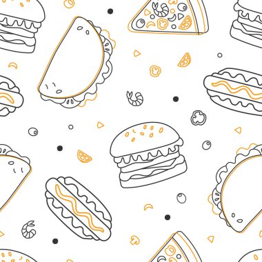 Fast Food Gıda Düzeni, Restoran veya Kafe Menüsü Tasarım Elemanı Kumaş, Duvar Kağıdı, Paketleme, Arkaplan Vektörü Resimleri için kullanılabilir