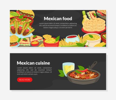 Meksika Mutfak İniş Sayfası Şablonu, Geleneksel Lezzetli Tabaklar ve Metinler İçin Yer, Çevrimiçi Servis Siparişi, Yemek Paketi, Lezzetli Tarifler Vektör Resimleri