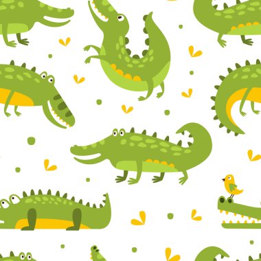 Cute Crocodiles Seamless Pattern, Wild African Animal Decorative Childish Design, Fabric, Wallpaper, Packaging, Background Cartoon Vector Illustration clipart