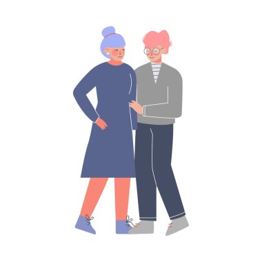 Aşık Çift, Genç Kadın ve Erkek Kucaklaşan Vektör İllüzyonu