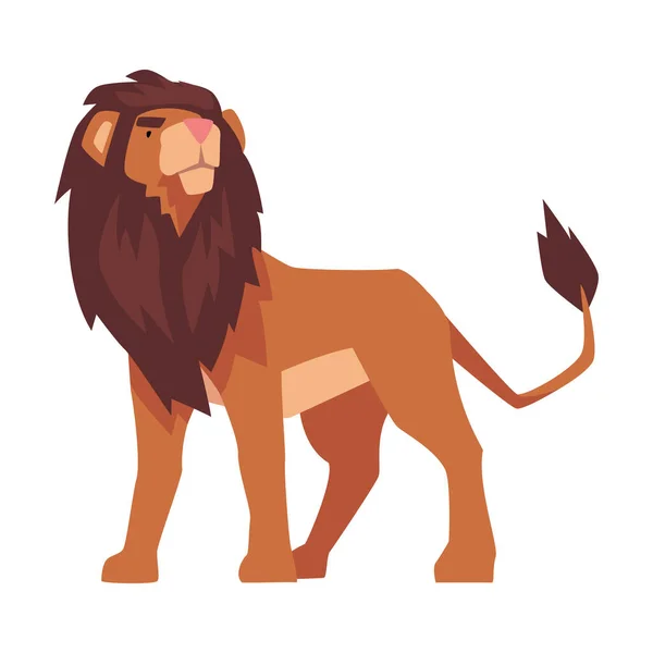 Proud Powerful Lion, Mammal Jungle Animal Character Vector Illustration — Stock Vector