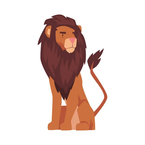Sitting Lion, Proud Powerful Mammal Jungle Animal Vector Illustration — Stock Vector