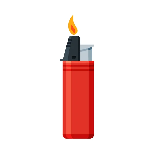 Red Plastic Cigarette Lighter with Fire, Flammable Smoking Equipment Vector Illustration — Stock Vector