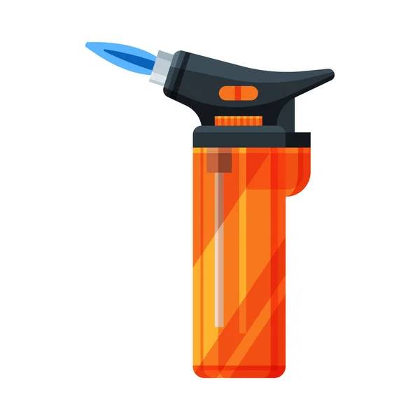 Oranžová plastová cigareta Zapalovač, Hořlavý Kouření Zařízení Vektor Ilustrace — Stockový vektor