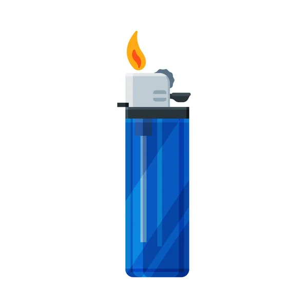 Plastic Cigarette Lighter with Fire, Flammable Smoking Equipment Vector Illustration — Stock Vector