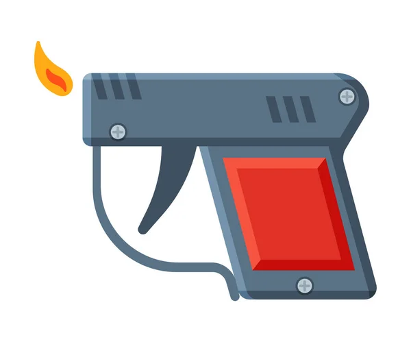 Pistol Shape Cigarette Lighter with Fire, Flammable Smoking Equipment Vector Illustration — Stock Vector