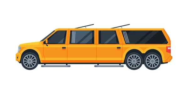 Yellow Limousine Car, Premium Luxurious Vehicle, Side View Flat Vector Illustration — Stock Vector