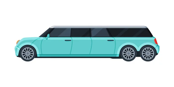 Limousine Car, Elegant Premium Luxurious Light Blue Vehicle, Side View Flat Vector Illustration — Stock Vector