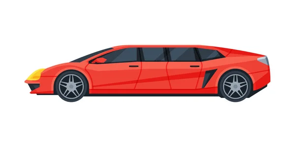 Red Limousine, Elegant Premium Luxurious Vehicle, Side View Flat Vector Illustration — Stock Vector