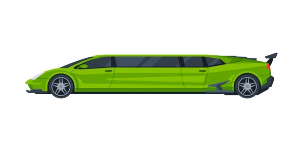 Voiture moderne verte de limousine, véhicule luxueux élégant de limousine de luxe, illustration de vecteur plat de vue de côté — Image vectorielle
