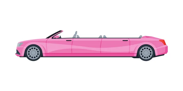 Voiture de limousine rose rétro, Élégant véhicule de limousine de luxe premium, Illustration vectorielle plate vue de côté — Image vectorielle