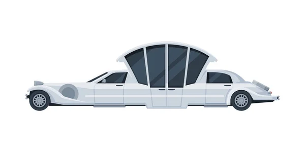 Wedding Limousine Car, Elegant Premium Luxurious Limo Vehicle, Side View Flat Vector Illustration — Stock Vector