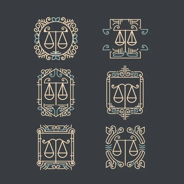 Logo du cabinet d'avocats. Vecteur vintage collection de logo avocat. Modèle d'icône juriste. Signe d'avocat. Concept juridique. Étiquettes et insignes juridiques fermes — Image vectorielle