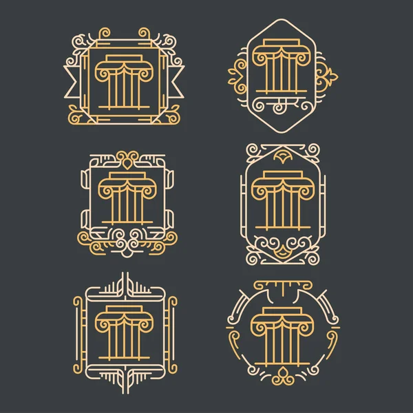 Law office logo set. Vector vintage lawyer logo collection. Jurist icon template. Attorney sign. Legal concept. Juridical firm labels and badge — Διανυσματικό Αρχείο