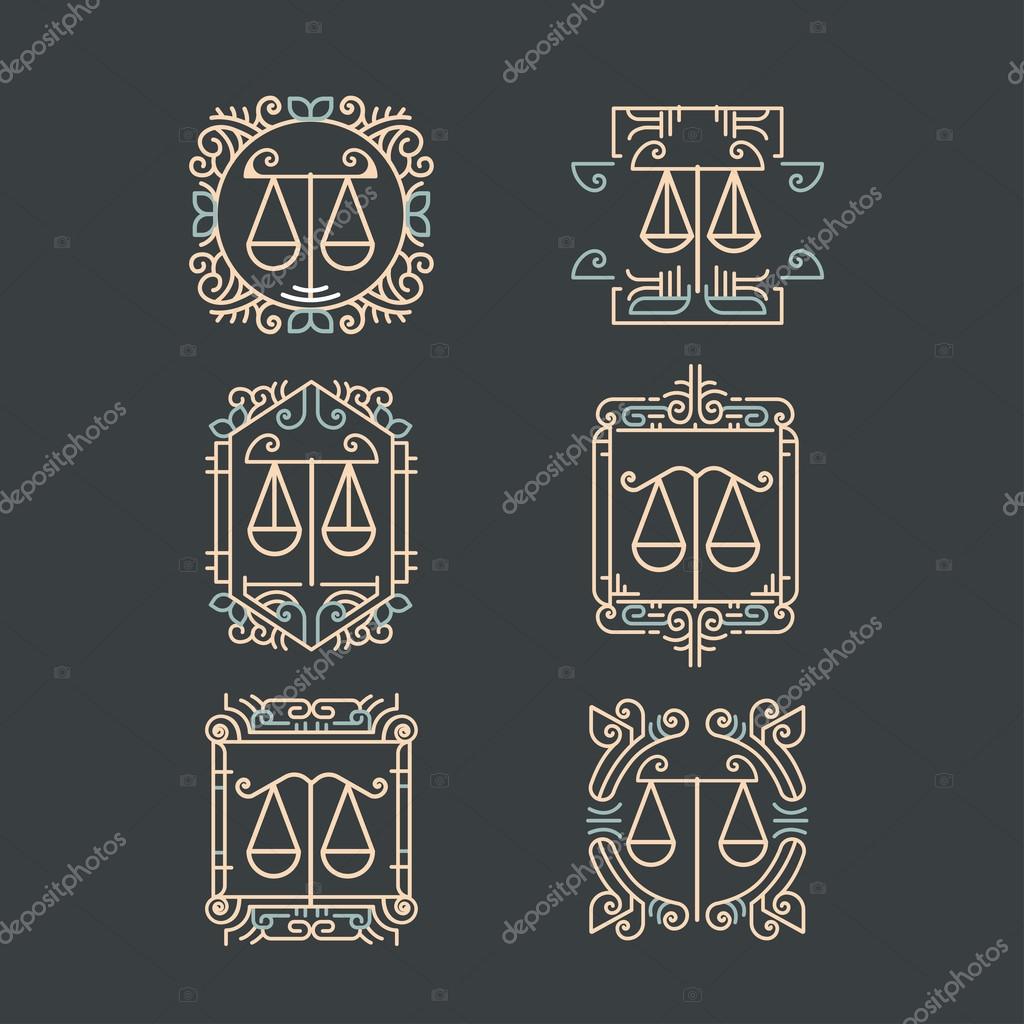 Law office logo set. Vector vintage lawyer logo collection. Jurist icon template. Attorney sign. Legal concept. Juridical firm labels and badge