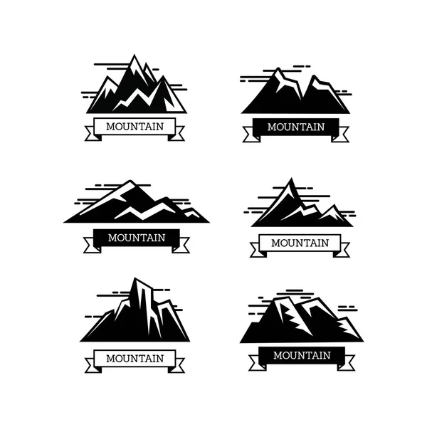 Berge Silhouetten Vektorillustration. Berg-Set für Outdoor-Freizeit-Wanderreisen — Stockvektor